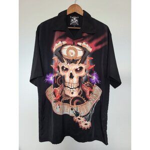 Mens Rockhouse Skull Rockabilly Motorcycle Button Up Shirt Large